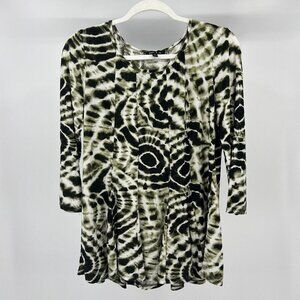 Sami & Jo Olive Green Tie Dye 3/4 Sleeve Knit Tunic Top Casual Comfy‎